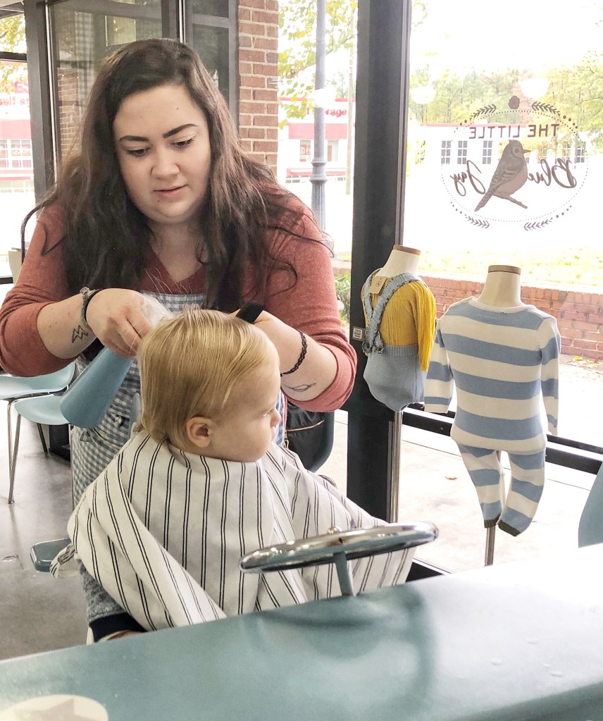 Amanda Macy Hall Baby Austin's First Haircut at The Little Blue Jay Atlanta
